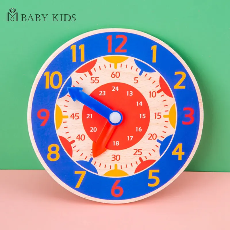 Children Montessori Wooden Clock Toys Hour Minute Second Cognition Colorful Clocks Toys for Kids Early Preschool Teaching Aids