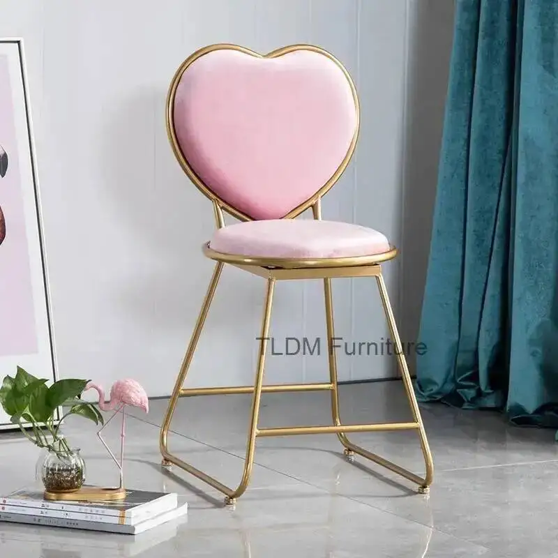 makeup backrest stool Nordic table dressing simple ins net bedroom red girl Personality nail modern princess heart chair WF1031