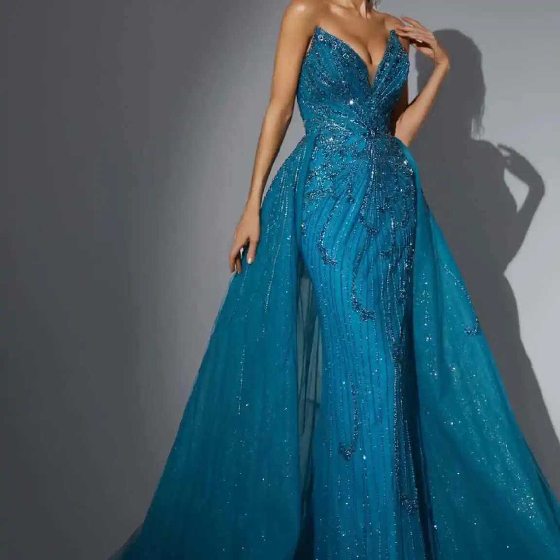 高級ブルーシースガウンウエディングドレスアップリケパターンスパンコールレースパーティードレスビッグサイズカスタムサイズカラーvestidos de festa