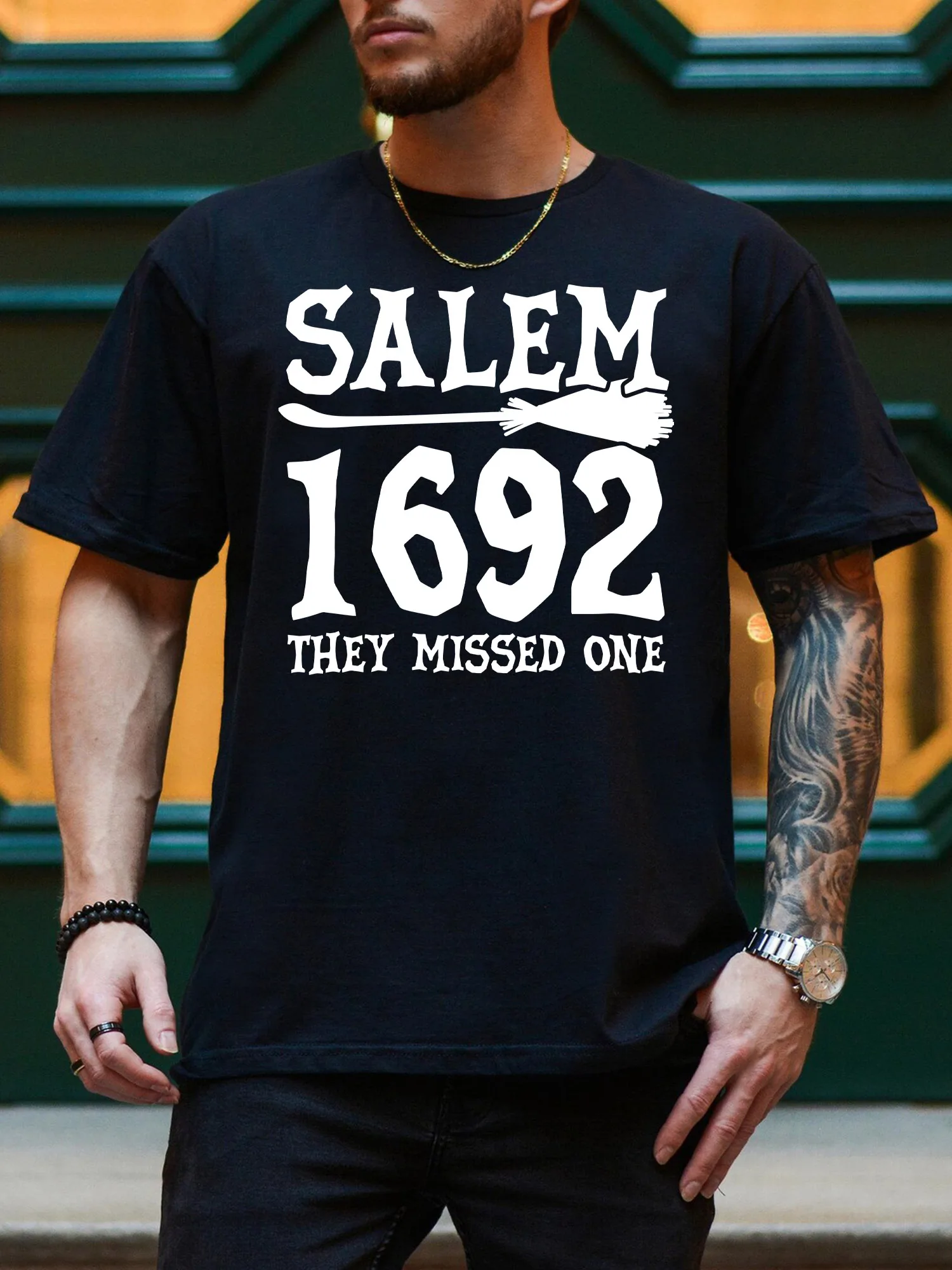 تي شيرت رجالي برسومات سالم 1692، تي شيرت أسود كاجوال من القطن بنسبة 100%، تي شيرت خفيف الوزن برقبة دائرية #1