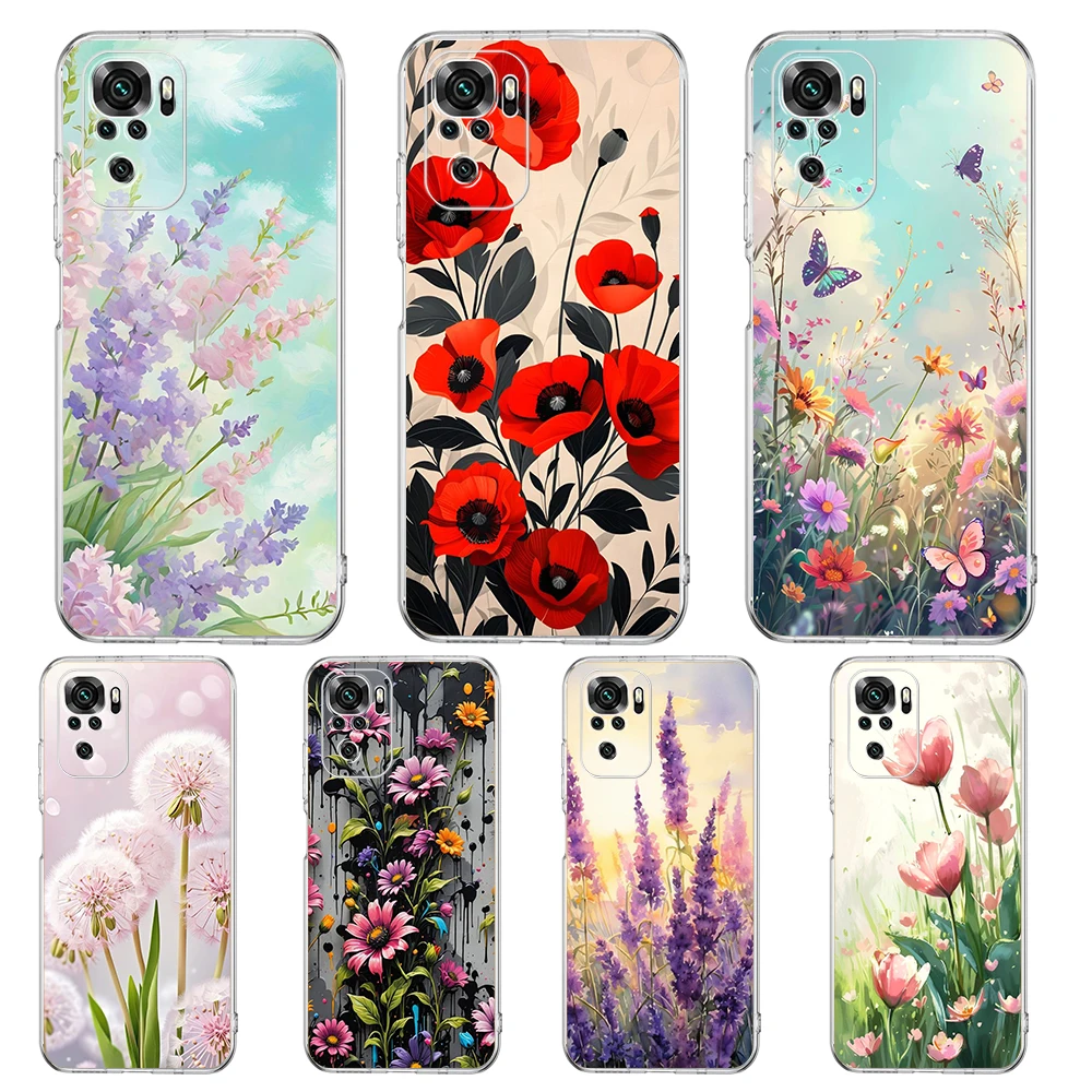 Transparent Phone Case for Redmi 13C 12C 10C Note 13 12 11 11T K40 Gaming Plus Pro 4G 5G Soft TPU Cover Shell Flower Capas Bags