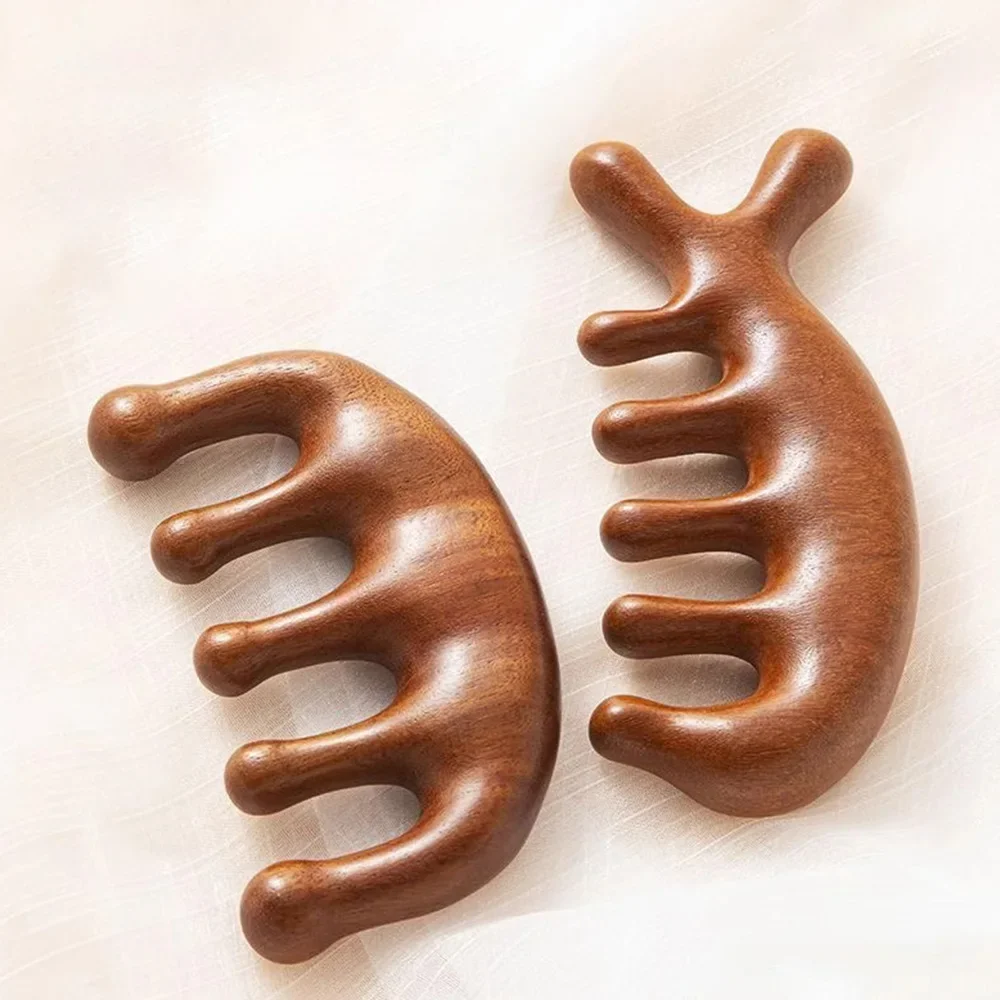 

Массажная расческа Meridian с пятью зубьями, безручная китайская иглоукалывающая расческа для головы, кровообращение, сандаловое дерево, расческа-меридиан для кожи головы