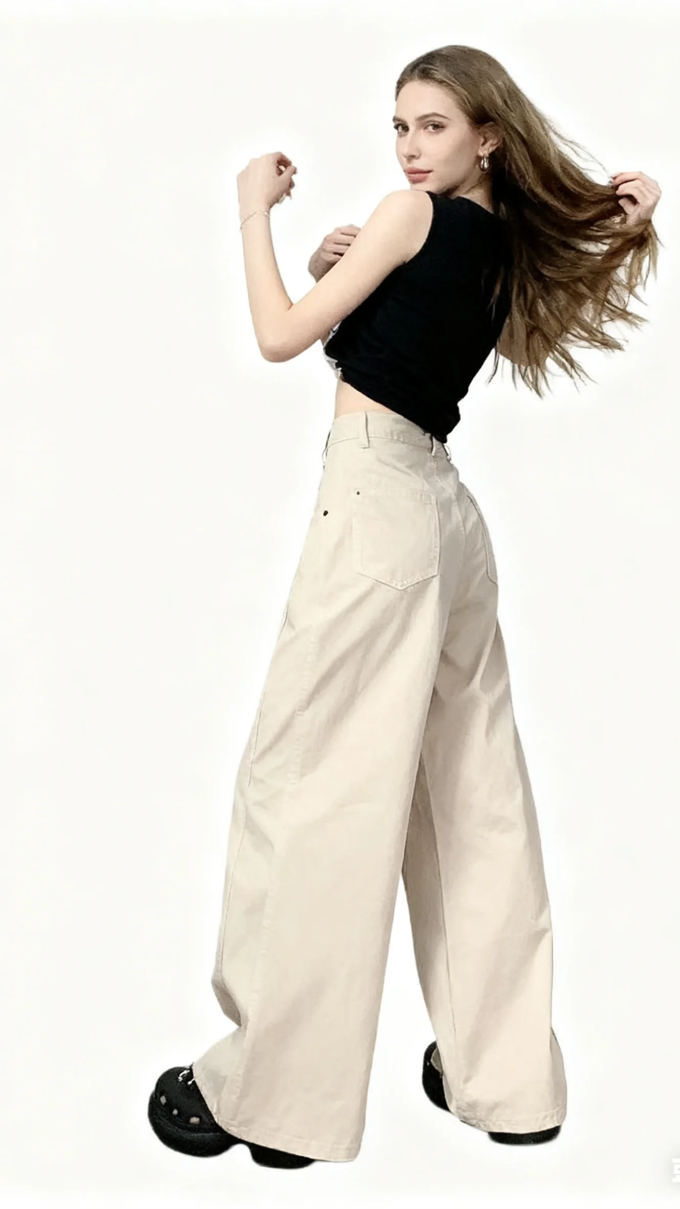 

Широкие брюки в рубчик, женские весенние шифоновые брюки с оборками и поясом, хипстерские драпированные гладкие шикарные струящиеся дышащие брюки с разрезом для отдыха, Ins