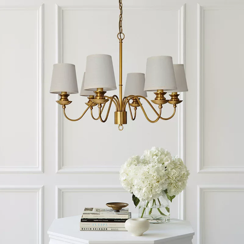 American style all copper light luxury living room pendant light, grand dining room light, modern fabric bedroom and study light