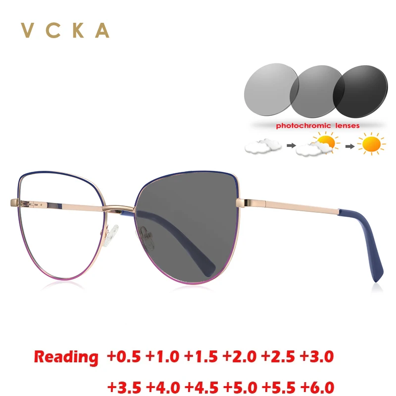 

VCKA Women Cat Eye Reading Glasses Frames Computer Anti-blue light Vintage Optics Metal Frame Prescription Eyewear +0.50 TO +10