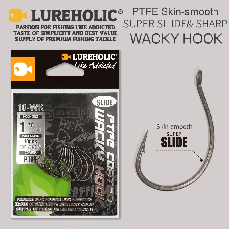 LUREHOLIC-anzuelo loco de PTFE superdeslizante para tiro de gota, ganchos de acero inoxidable Offset, manivela, gusano, anzuelo, accesorios de pesca