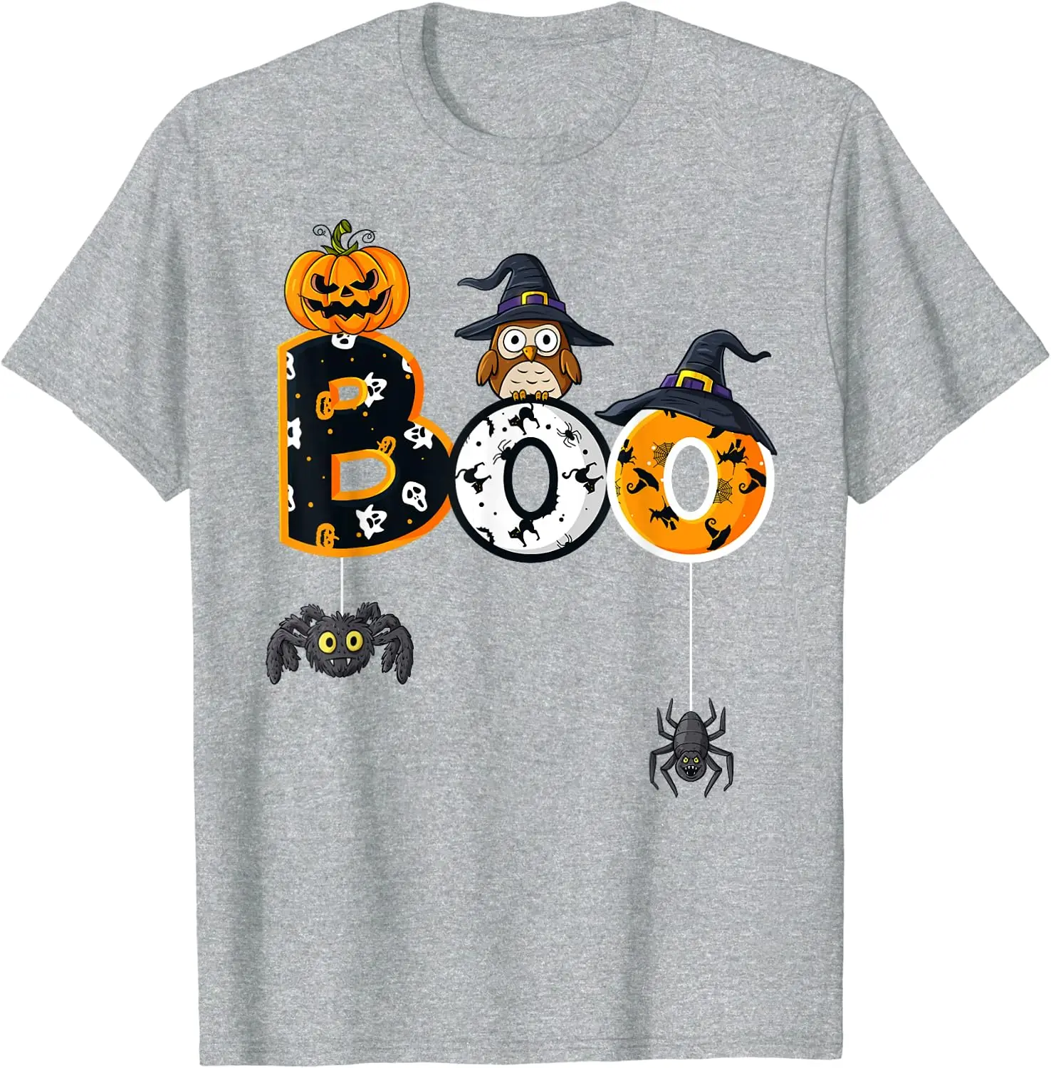 Boo Owl Halloween T-shirt infantil, Boo com chapéu de bruxa, aranhas meninos e meninas, T-shirt curta de algodão, Casual Holiday Tops, 4 estações