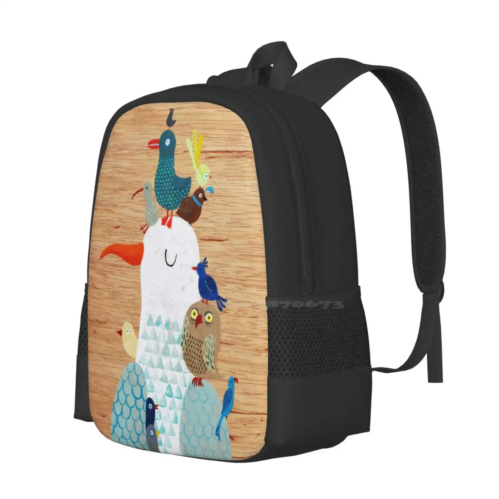 Bird King - Seagull Hot Sale Schoolbag Backpack Fashion Bags Birds Seagull Owl Duck Feathers Warm Tones Aqua White Brown Wooden