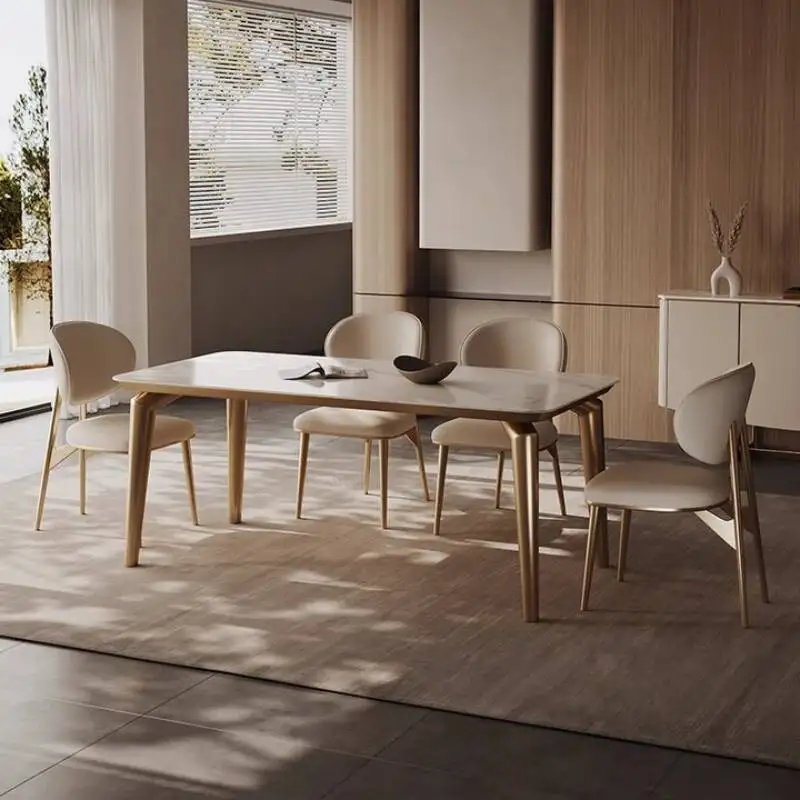 Silla de comedor clásica de color marrón, silla de comedor nórdica minimalista rústica de piel sintética, Sillas Para Comedor modernas de lujo, muebles para el hogar