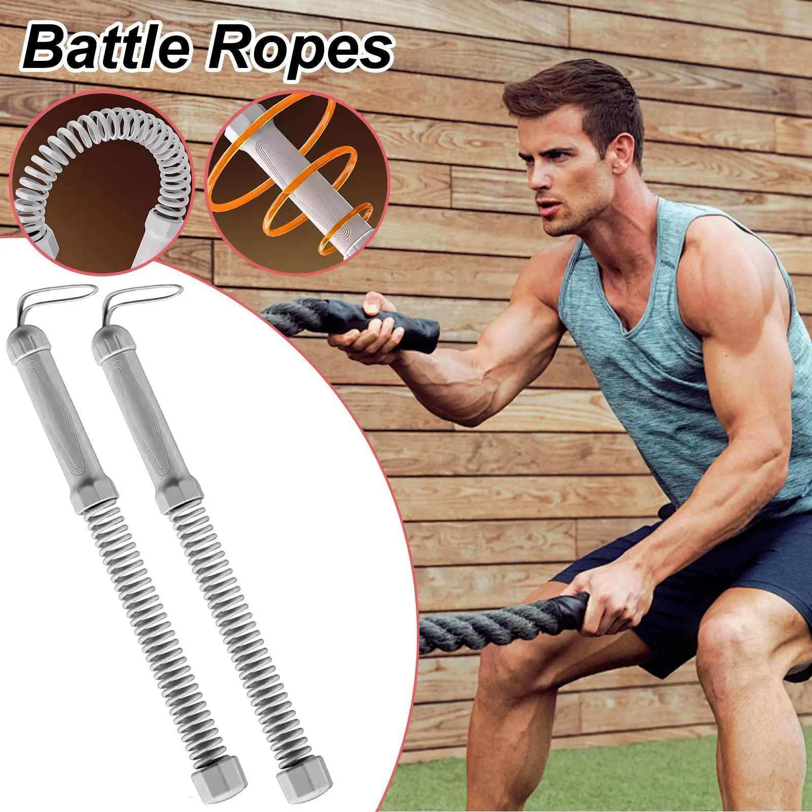 Workout Ropes 2 Pieces Short Battle Rope Anti-Knot Cordless Fitness Strap Shock-Absorbent Non-Slip Compact for Men Women Sports