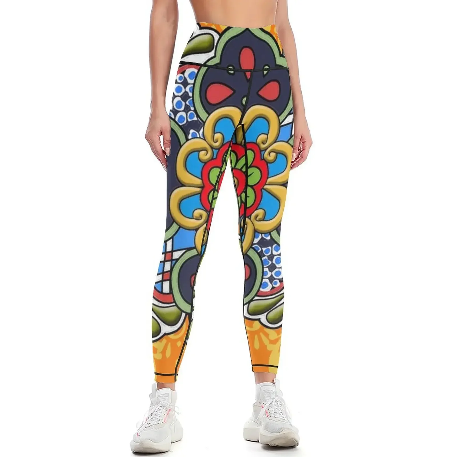 

Mexican Talavera Flower Leggings sport pants Women's sports Women's push up Sports female Womens Leggings