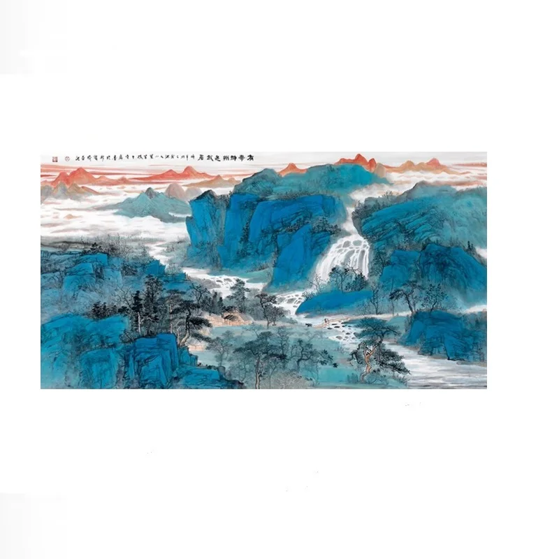 Pavilion and Stream landscape painting, Print Art Canvas Poster, For Living Room Decor