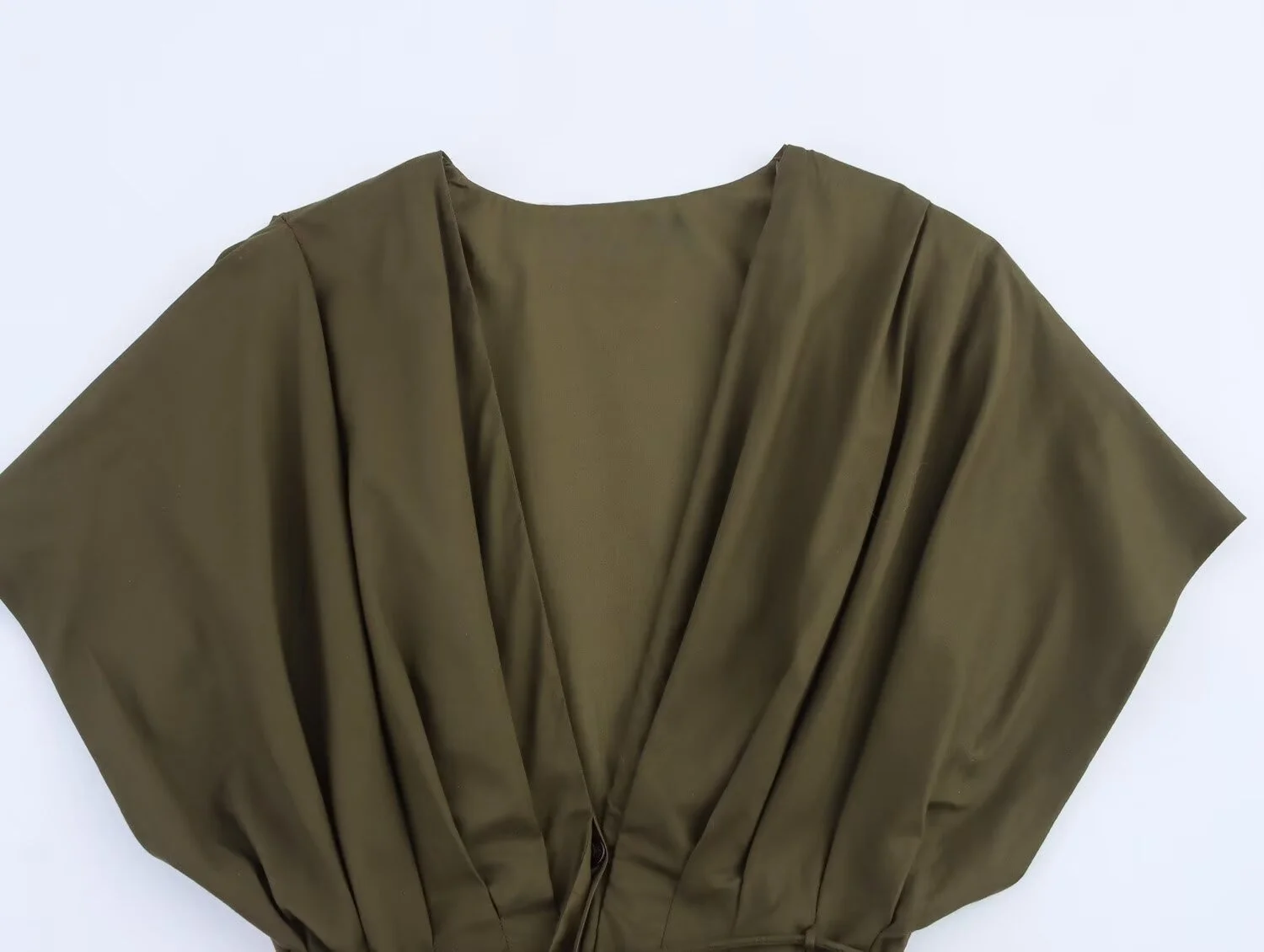 MYST&ZA2025 new summer women's casual fashion pleated drop shoulder short sleeve V-neck midi long dress image 3
