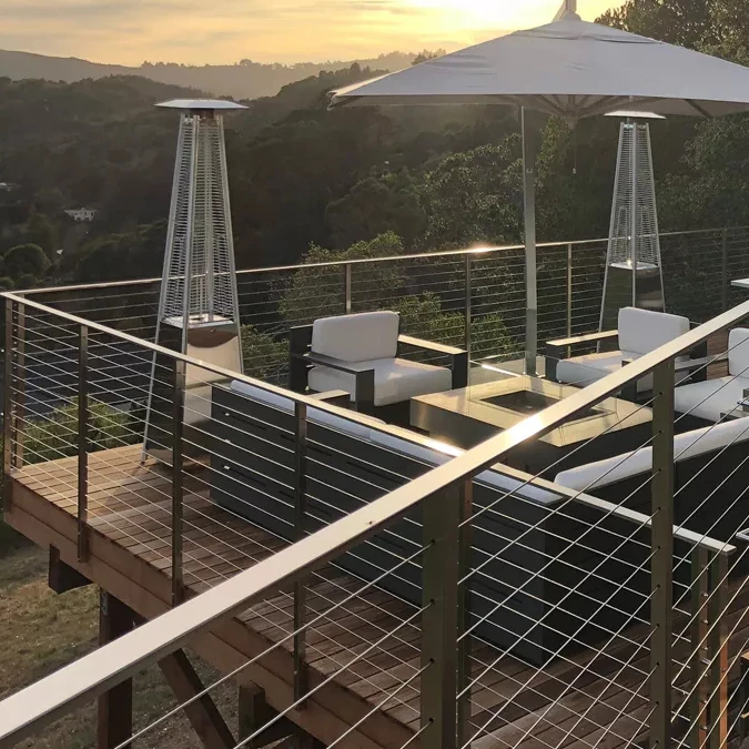 Powder coating black steel fence posts of outdoor hot galvanized steel cable deck railing system