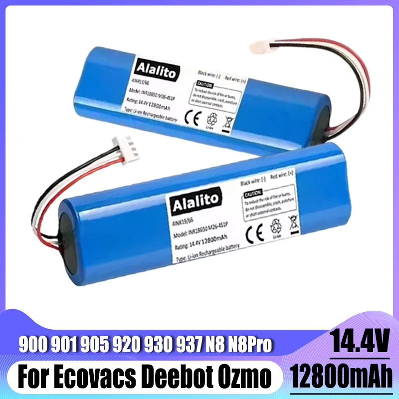 14.4V 12800mAh, for Ecovacs Deebot Ozmo robot vacuum cleaner battery replacement 900 901 905 920 930 937 N8 N8 Pro
