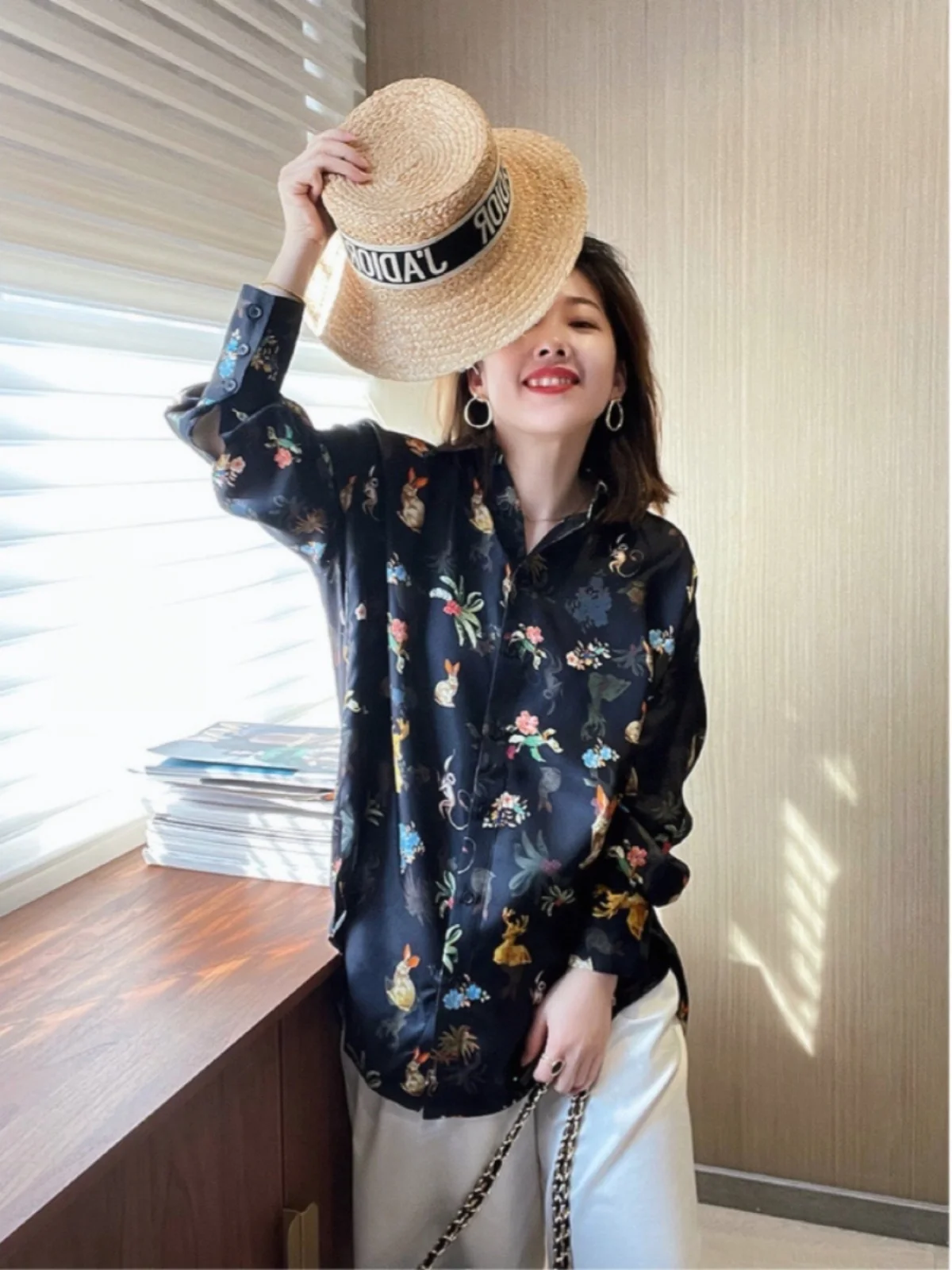 

Autumn 2025 Women's Loose Chiffon irt Color Dyeing Personali Korean Sle Long Sve Button up Faionable Top