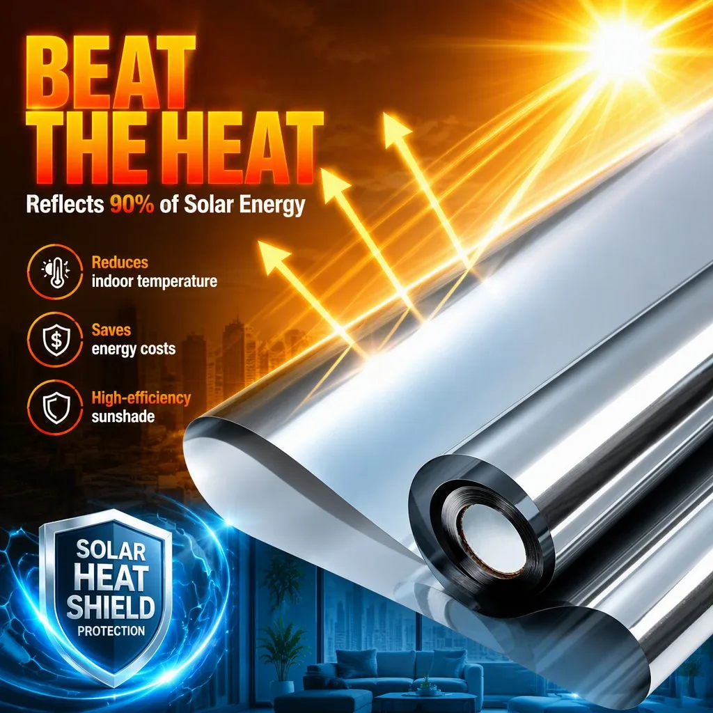 Reflective Window Film One Way Mirror Silver Heat Control UV Blocking Privacy Protection Static Cling for Home Office