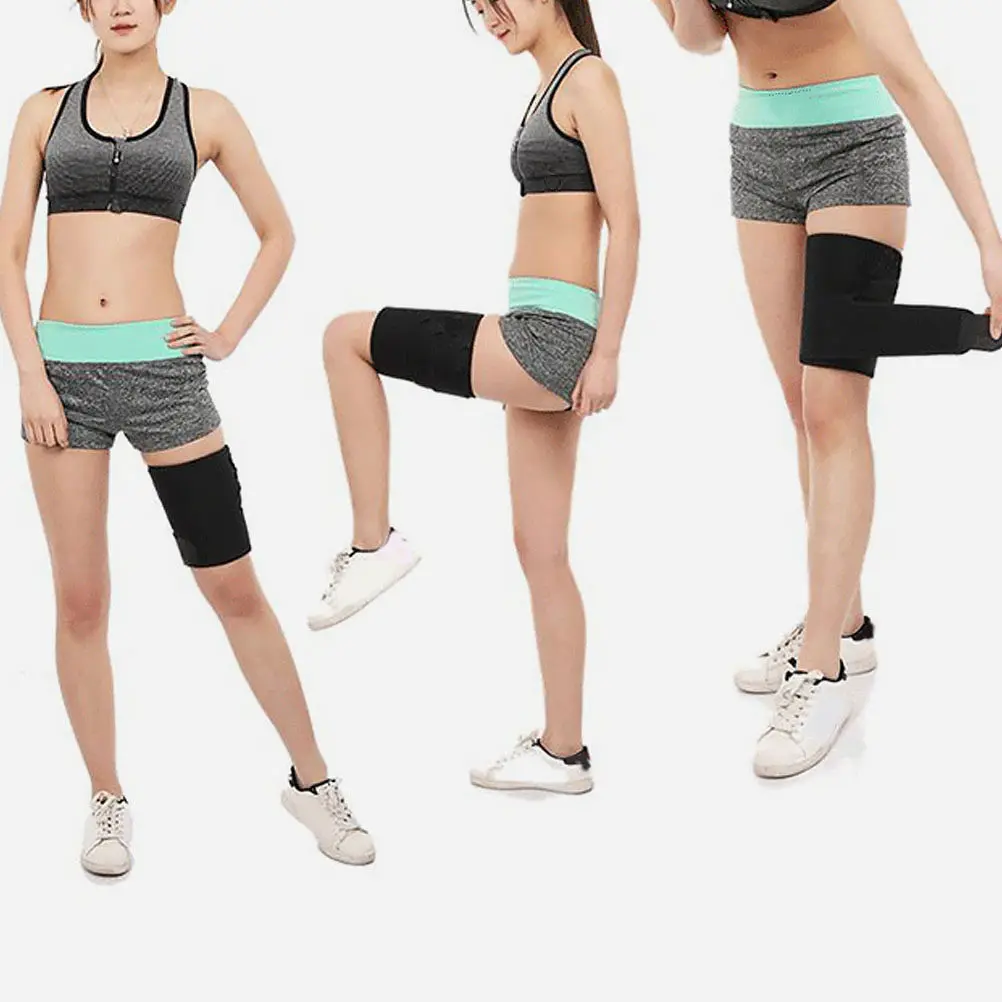 Breathable Adjustable Thigh Brace Black Elastic Sports Thigh Support Sleeve Compression Protective Cover for Fitness Outdoor