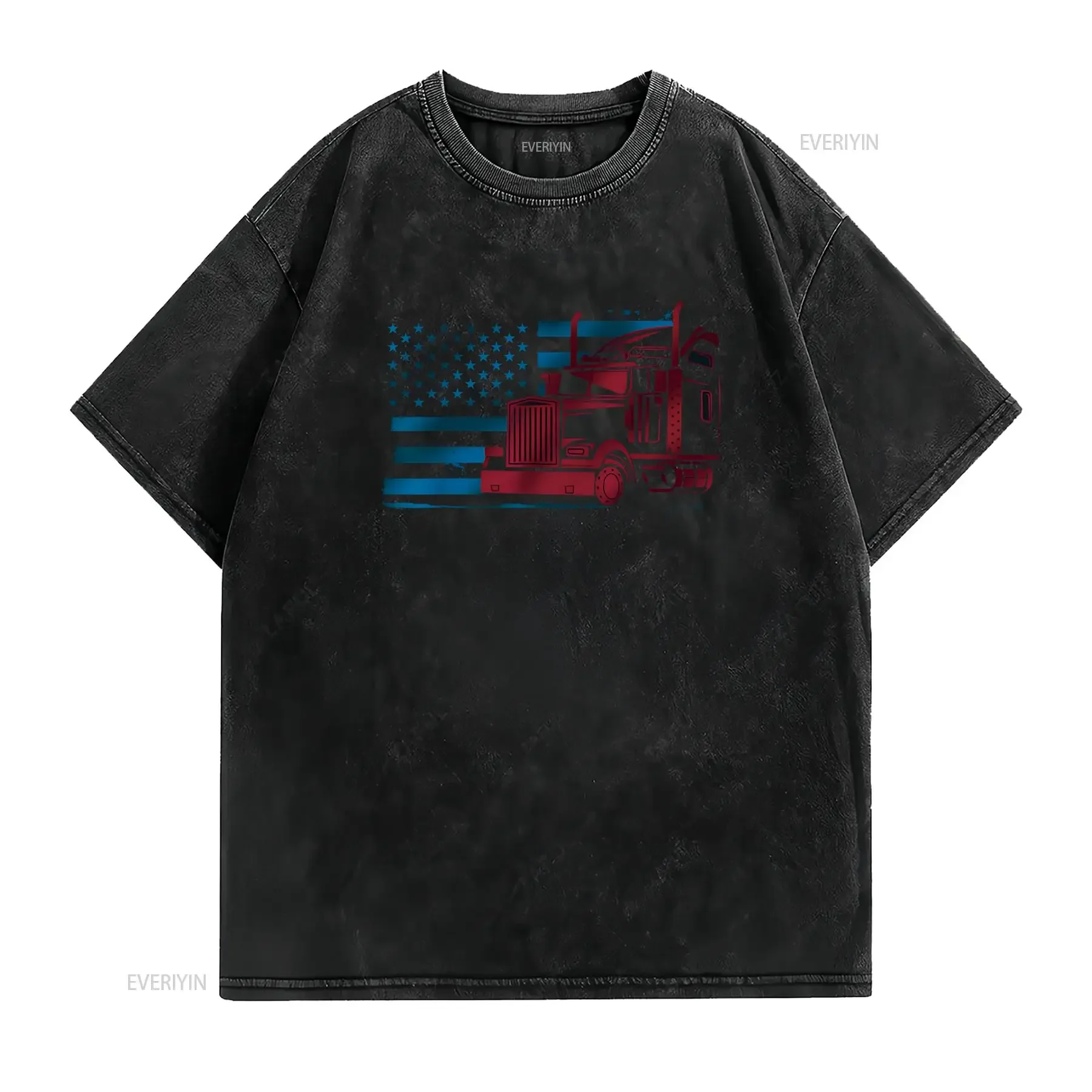 American Flag Semi Truck Driver 18 Wheeler Patriotic Trucker T Shirt vintage Washed homme Versatile designer clothes
