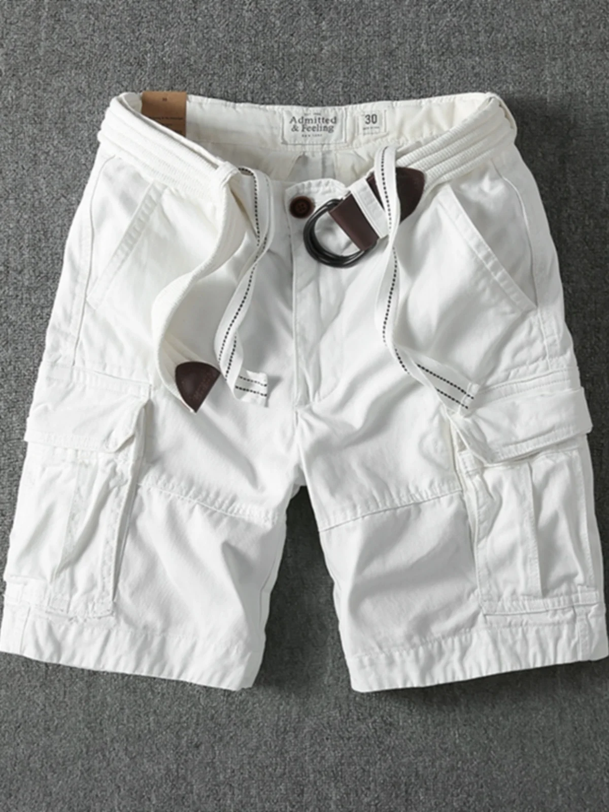 

Спецодежда в стиле ретро, мужские летние брюки из чистого хлопка с несколькими карманами, тяжелые, свободные, американские, повседневные, с пятью деталями, белые, большого размера