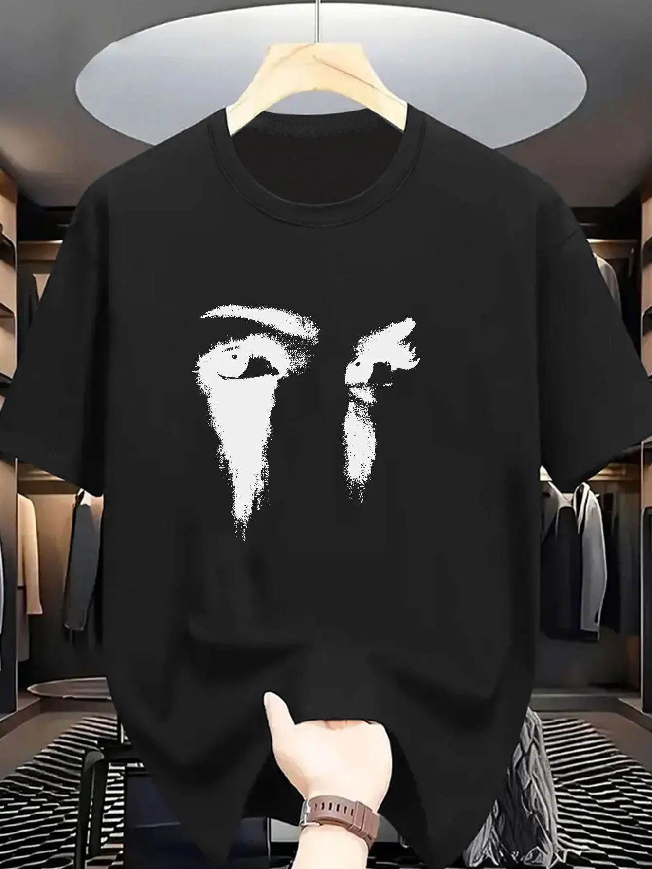 تي شيرت رجالي صيفي كاجوال بأكمام قصيرة مع رسومات لافتة للنظر وقابلة للتنفس وقابلة للتمدد وقابلة للتمدد وقصة عادية ورقبة دائرية