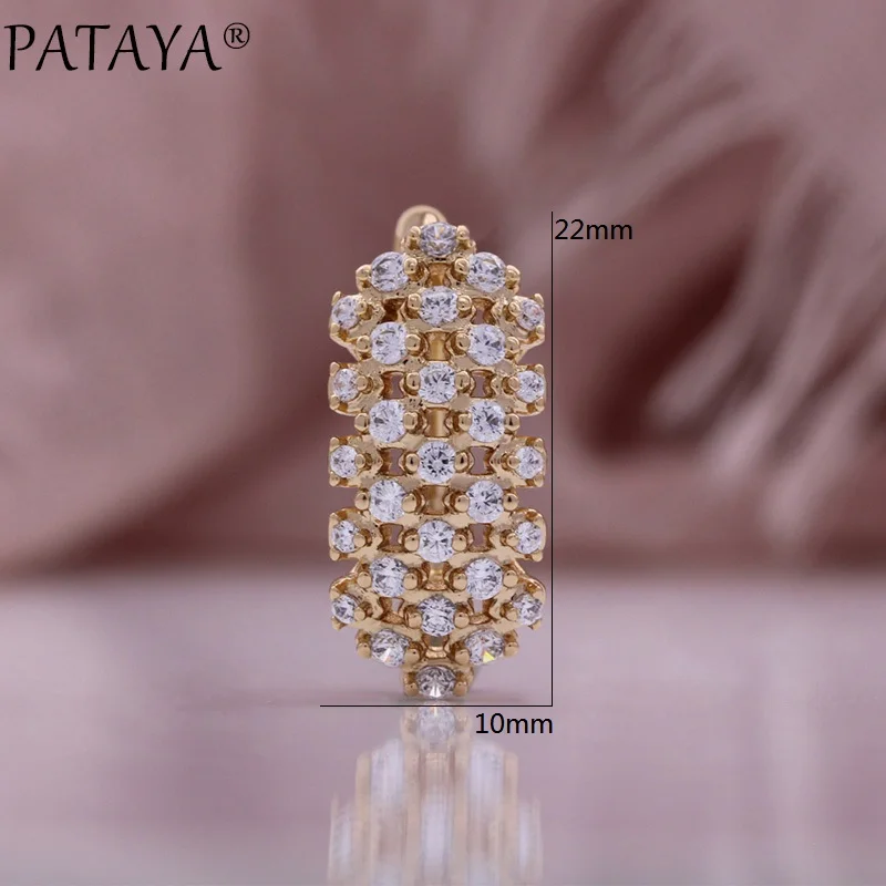 PATAYA Hot 585 Rose Gold Color English Earrings for Women Fashion Natural Zircon Accessories Daily Fine Vintage Jewelry