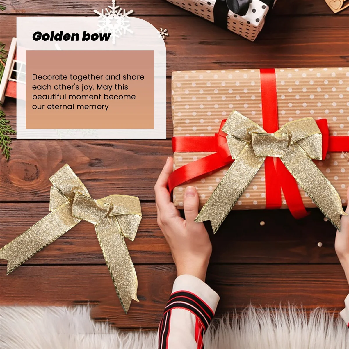 10 шт., украшения для рождественской елки, банты, лента, золото 25x21 см, рождественские украшения