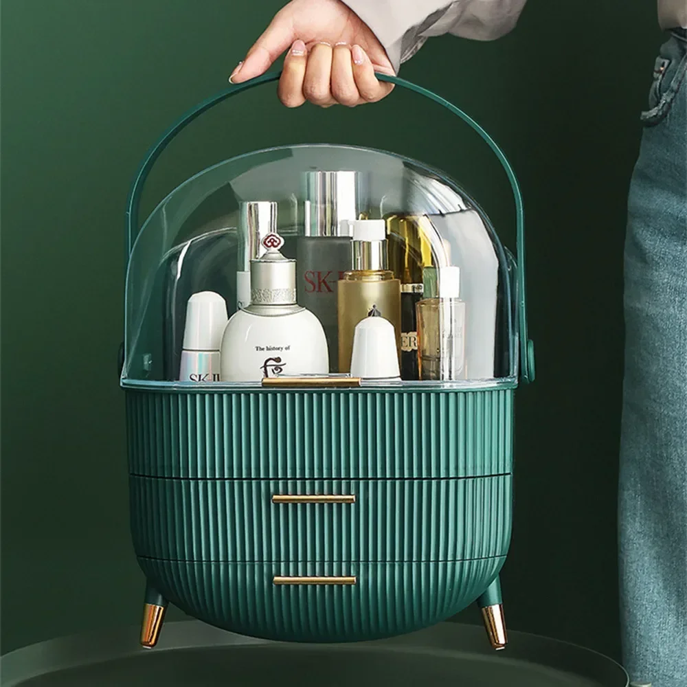 Woman Household Cosmetics Storage Box Portable Suitcase Makeup Finishing Bag Dustproof Waterproof 2 Drawer Make Up Handbag Pack