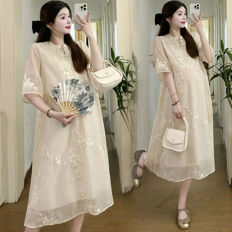 Chinese Embroidered Improved Hanfu Maternity Dress 2024 Summer Fashion Loose Maternity Dress Pregnant women's long dress LF902