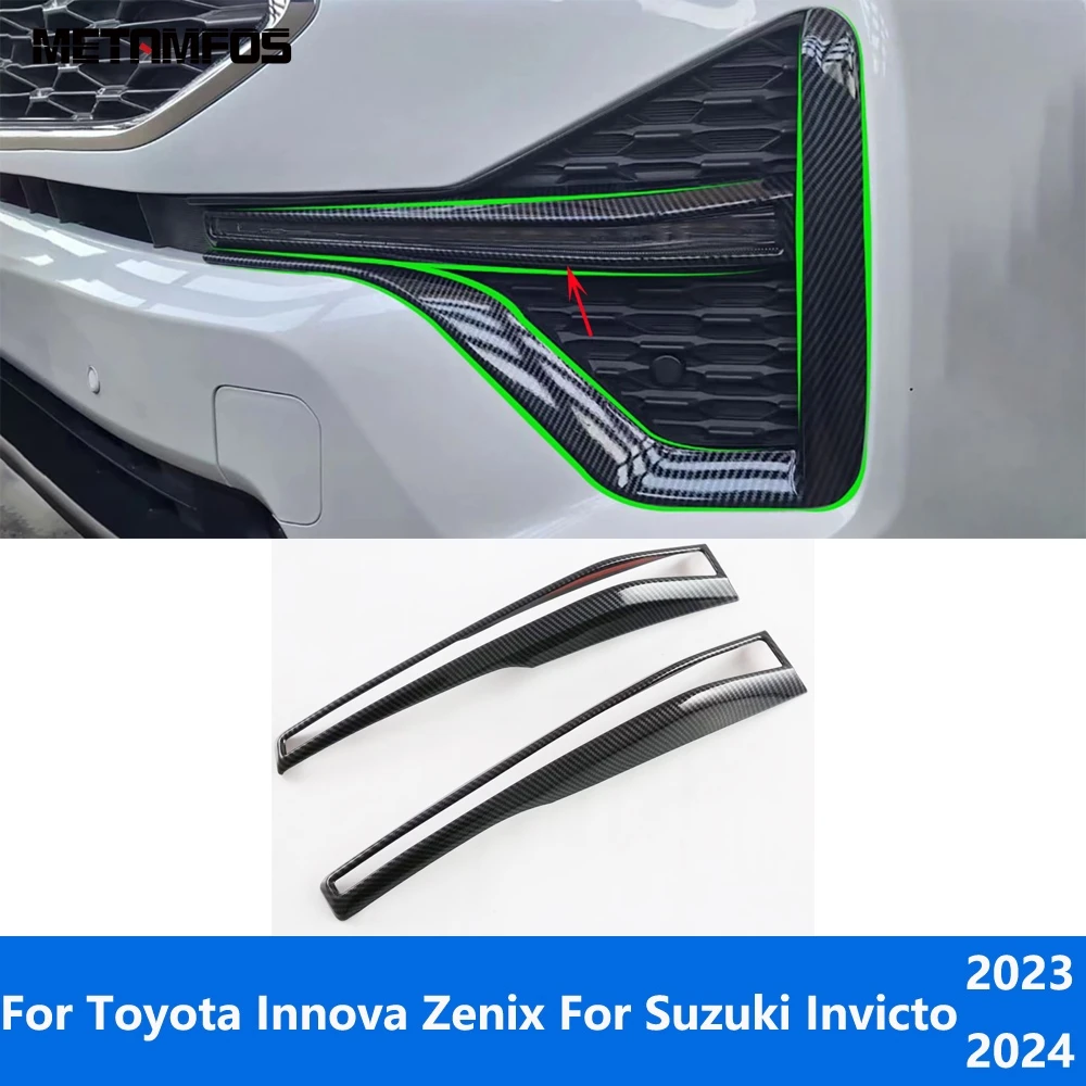 Front Fog Light Lamp Cover Trim For Toyota Innova Zenix For Suzuki Invicto 2023 2024 Carbon Fiber Foglight Frame Accessories