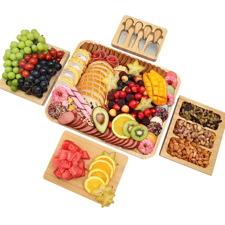 ステンレス製のナイフ、スレート、ボウルが付いたボードチーズトレイセット。 新築祝い、結婚祝い、ブライダルシャワーのギフト CB002