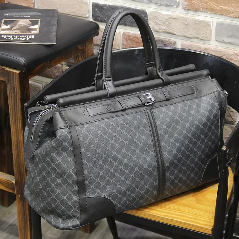 Bolsa tote de viagem xadrez elegante para homens, mochila de bagagem portátil e espaçosa, ideal para viagens curtas e academia