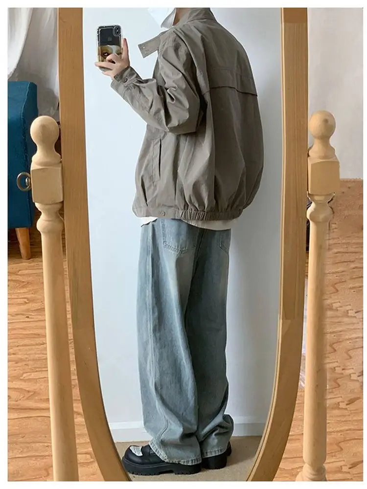 American Style Loose Fit Flight Jacket Men's Trendy Brand Autumn New Baseball Motorcycle Uniform Workwear Stand Collar Coat