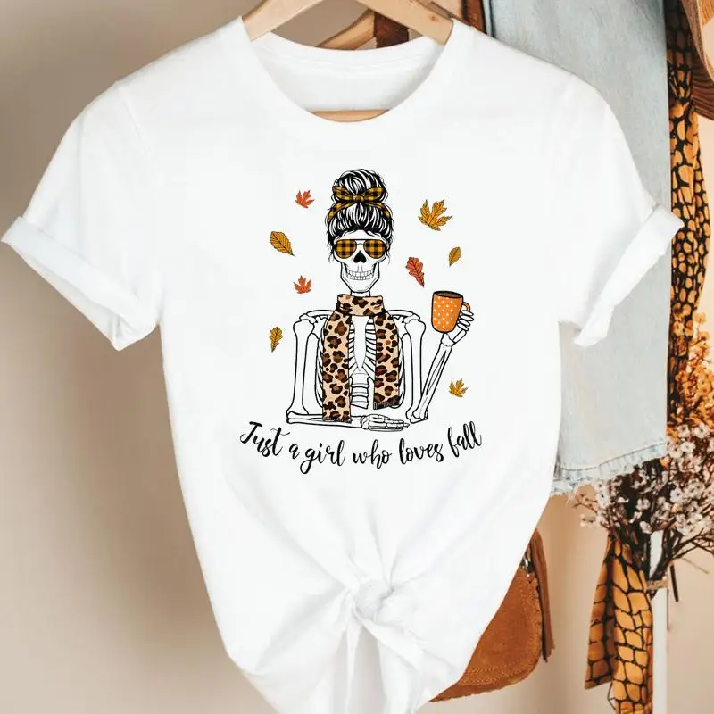 Women Pumpkin Spice Coffee Autumn Fall Thanksgiving Halloween Clothing Cartoon Print Tshirt Female Tee 2021 Top Graphic T-shirt