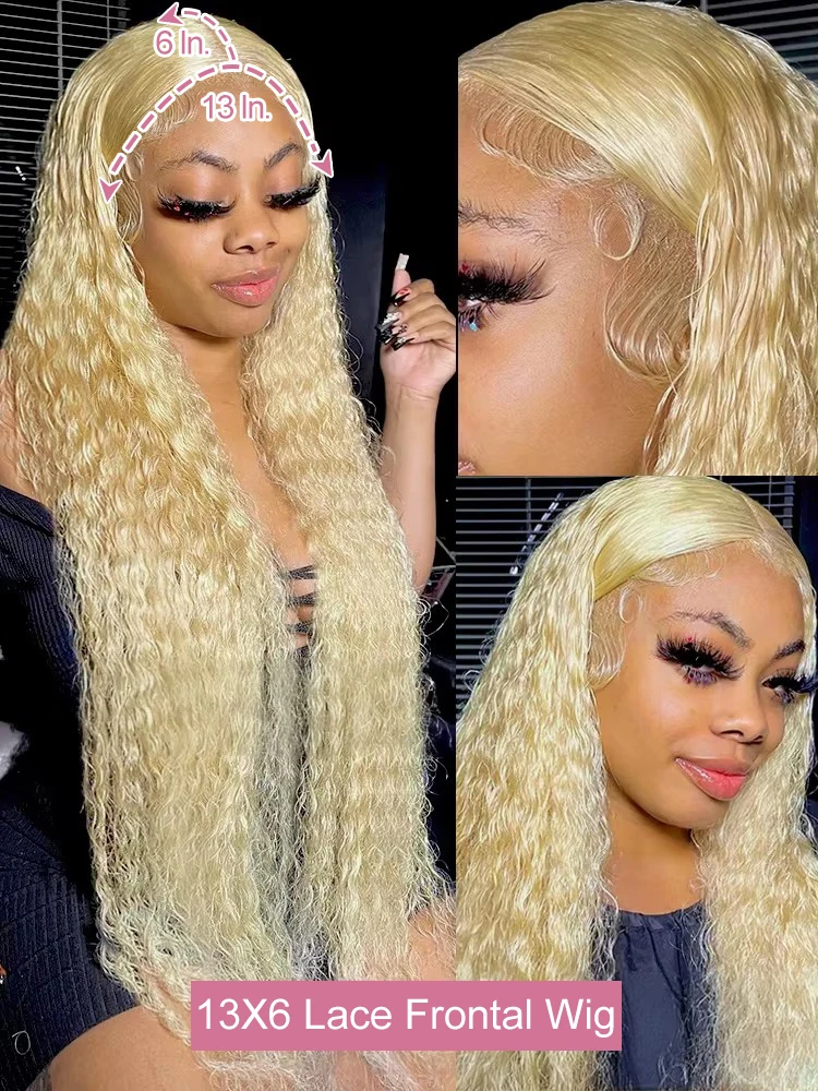 250 الكثافة مجعد 613 Hd الدانتيل الباروكة الأمامية 13x6 خصلات الشعر المستعار الإنسان البرازيلي موجة عميقة شقراء الملونة الإنسان الدانتيل شعر مستعار أمامي Preplucke