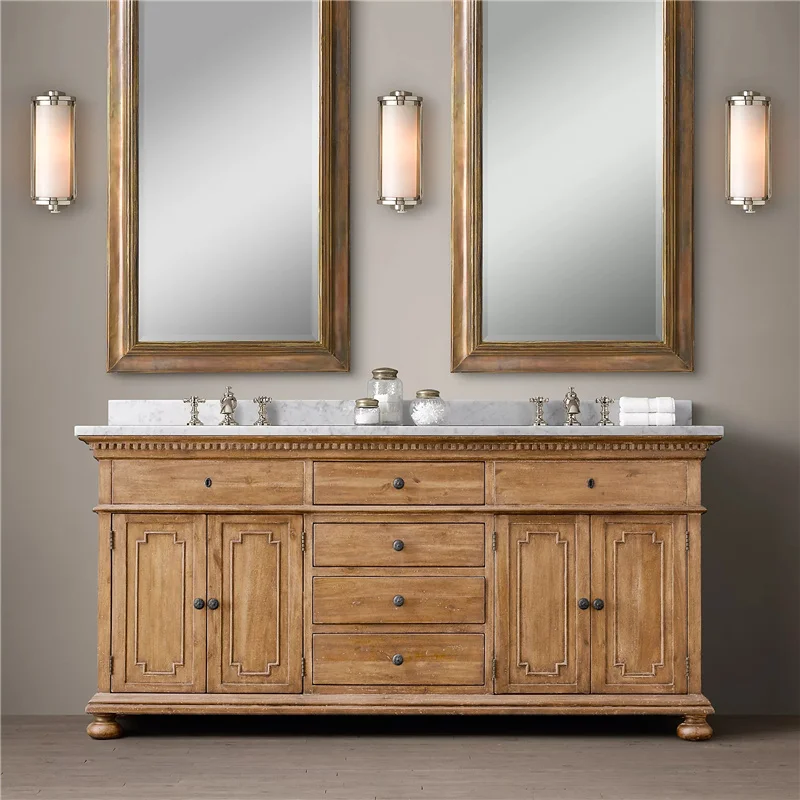 *American Vintage Home Wooden Bathroom Cabinet Washing Table Vanity Table Washed Console Table with Dresser