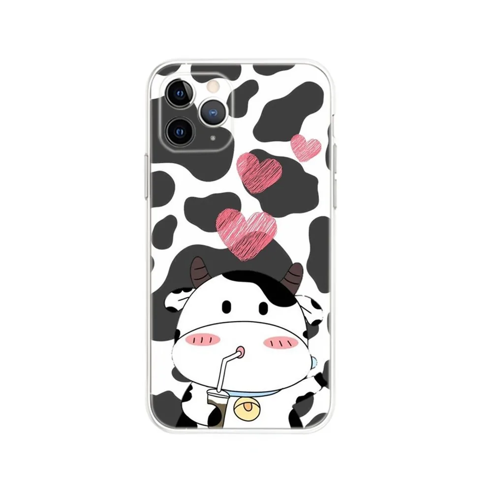 Cartoon Dairy Cattle Cow Phone Case For iPhone Apple 15,14,13,12,Mini,11,Pro,Max,Plus,X,XR,XS,8,SE,2020,Plus Transparent Cover