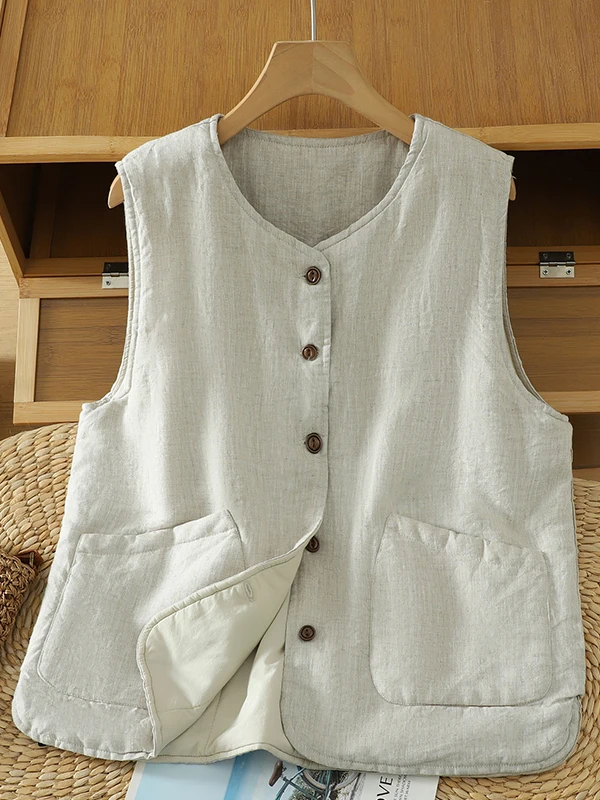 Retro casual algodão colete jaet feminino thiened quente ort sle commute sle cor pura inverno nova chegada