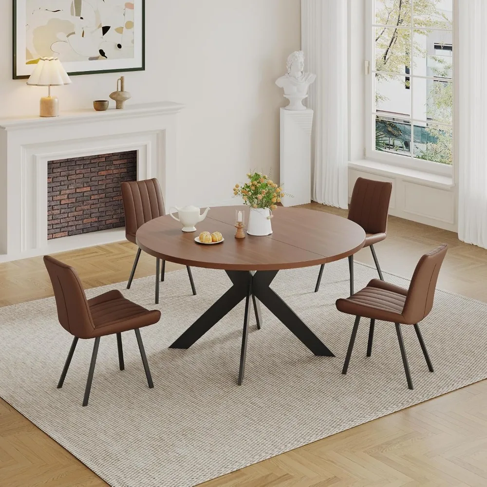 

45.3" Walnut Round Dining Table Set with 4 Chairs – Mid-Century Modern Small-Space Kitchen & Dining Room Furniture for Apartment