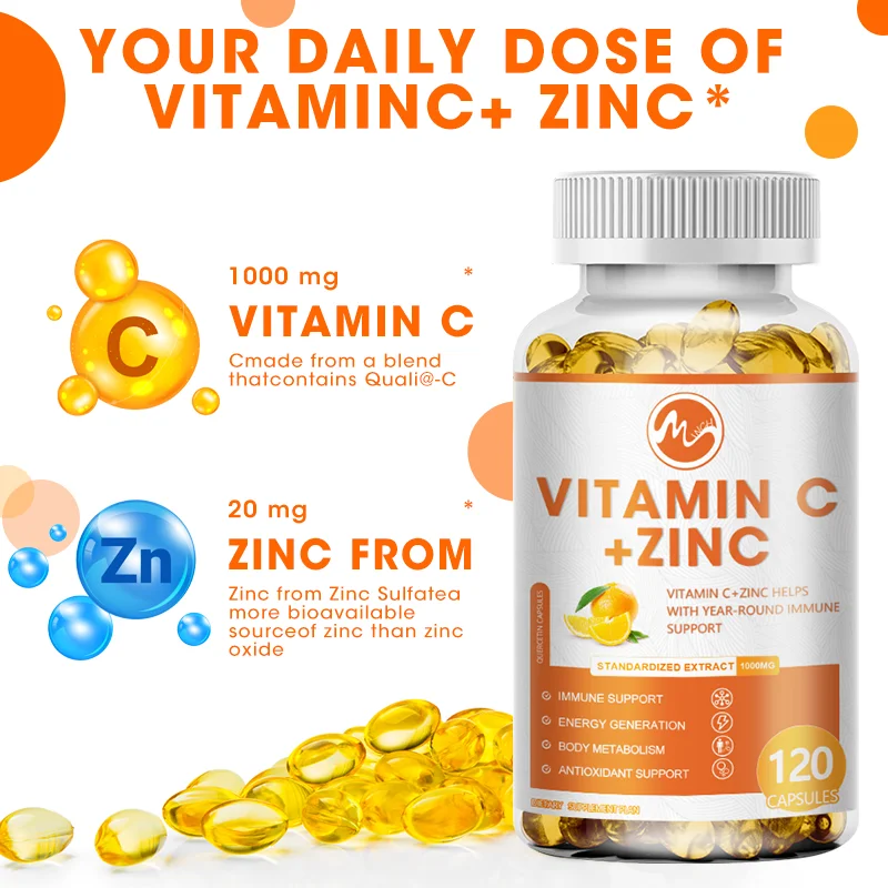 Minch Vitamin C 1000mg with Zinc 20mg Capsule for Antioxidant Collagen Booster for Immune System Vitamin Dietery Supplement