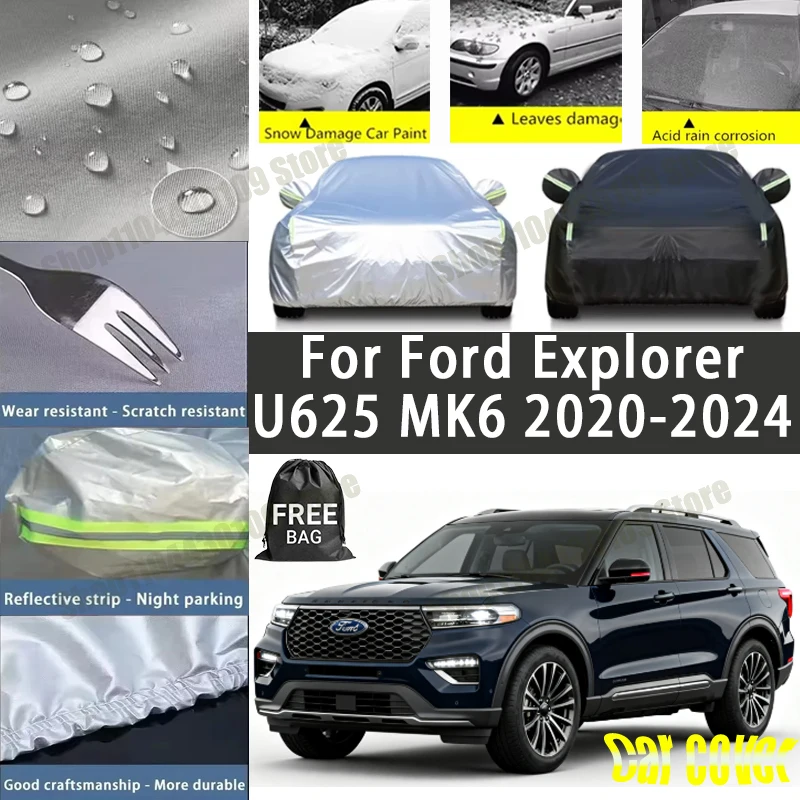 

For Ford Explorer U625 MK6 2020-2024 Car Covers with Reflective Strip Anti Corrosion Sun Rain Snow Wind Protection Dustproof UV
