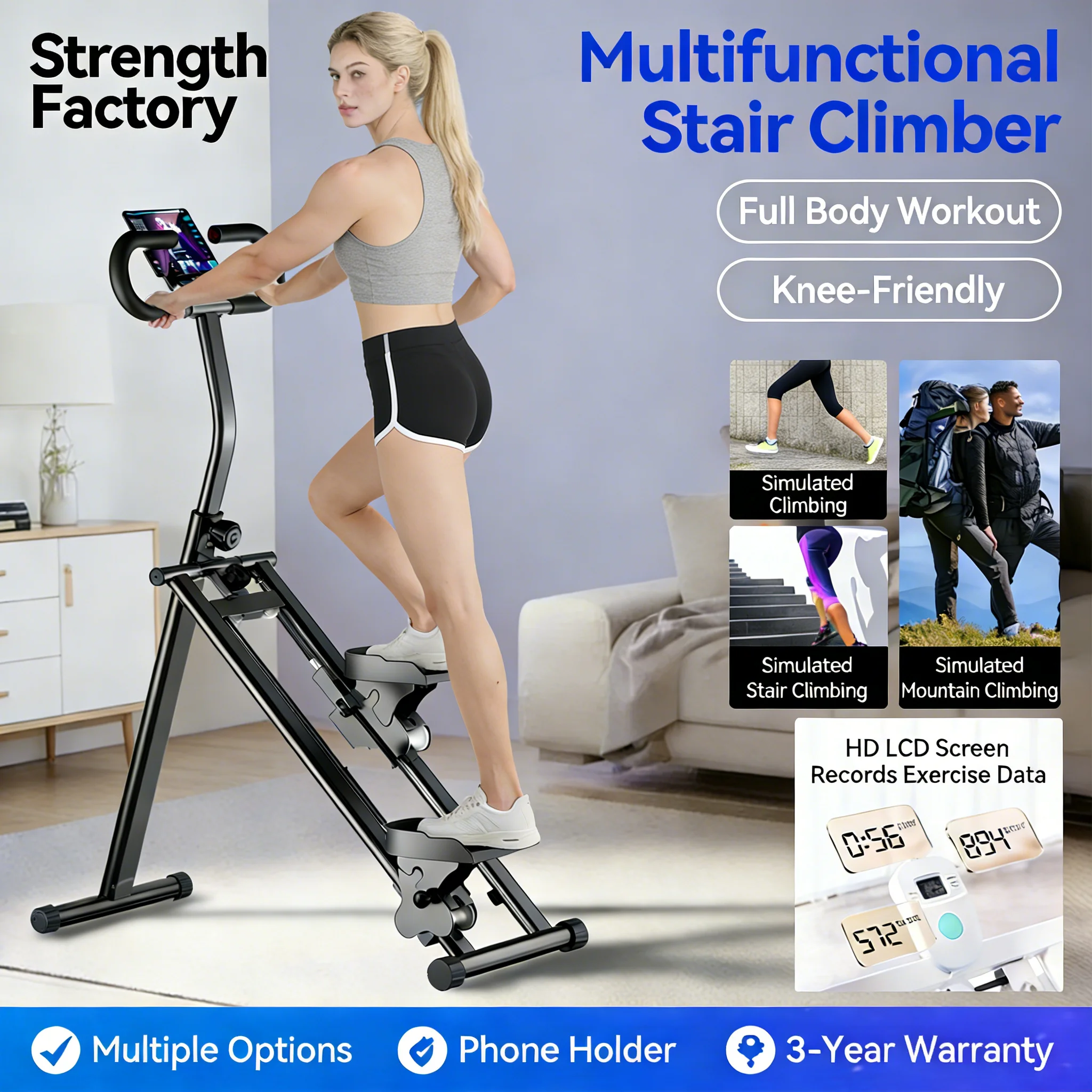 Multifunctional Stair Climbing Machine Air Resistance Simulated Incline Trainer Home Fitness Exercise Equipment 3-Year Warranty
