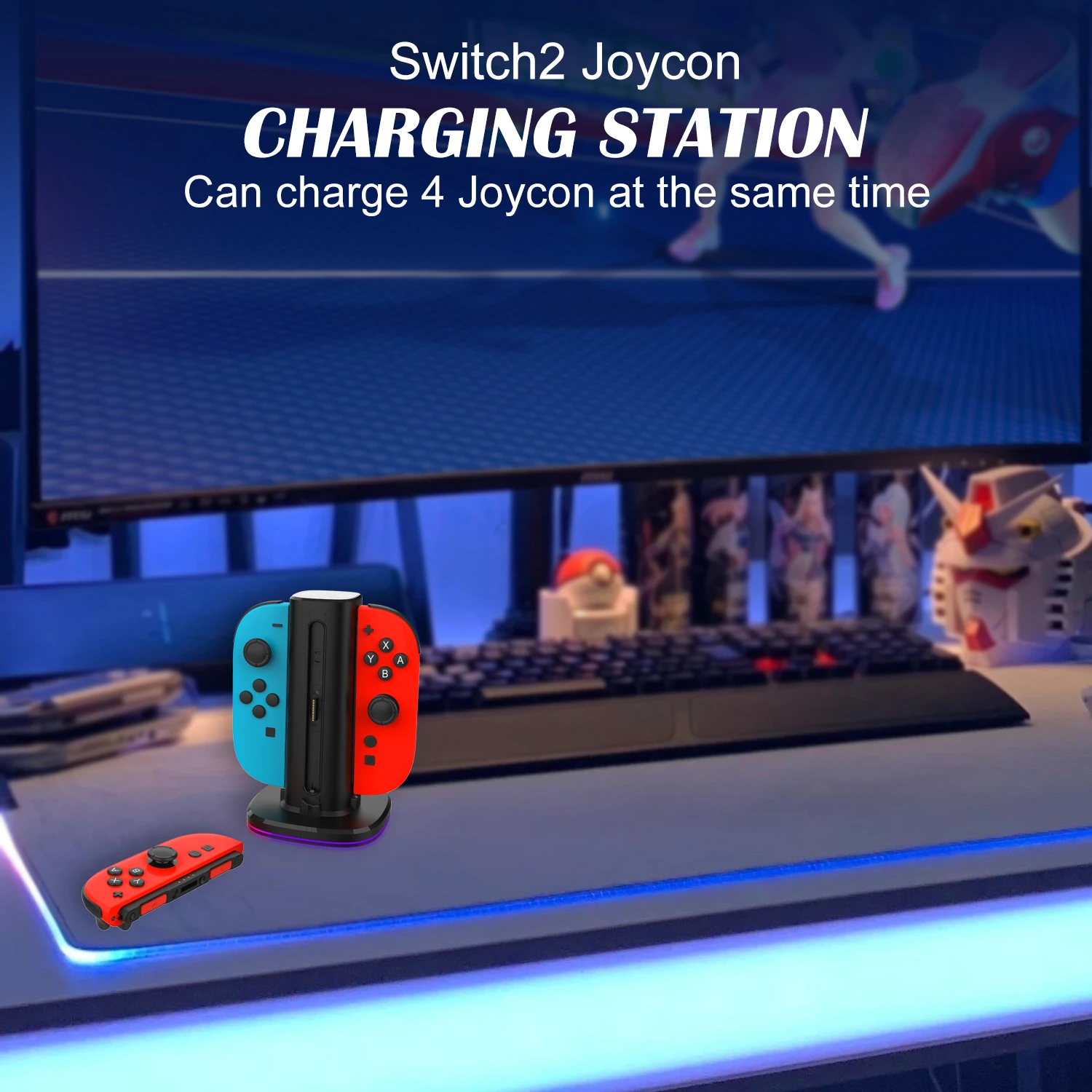 شاحن مغناطيسي لاسلكي لـ NS2 4-in-1 محطة شحن مغناطيسية للتبديل 2 Joy con Accessories Switch2 حامل شحن سريع