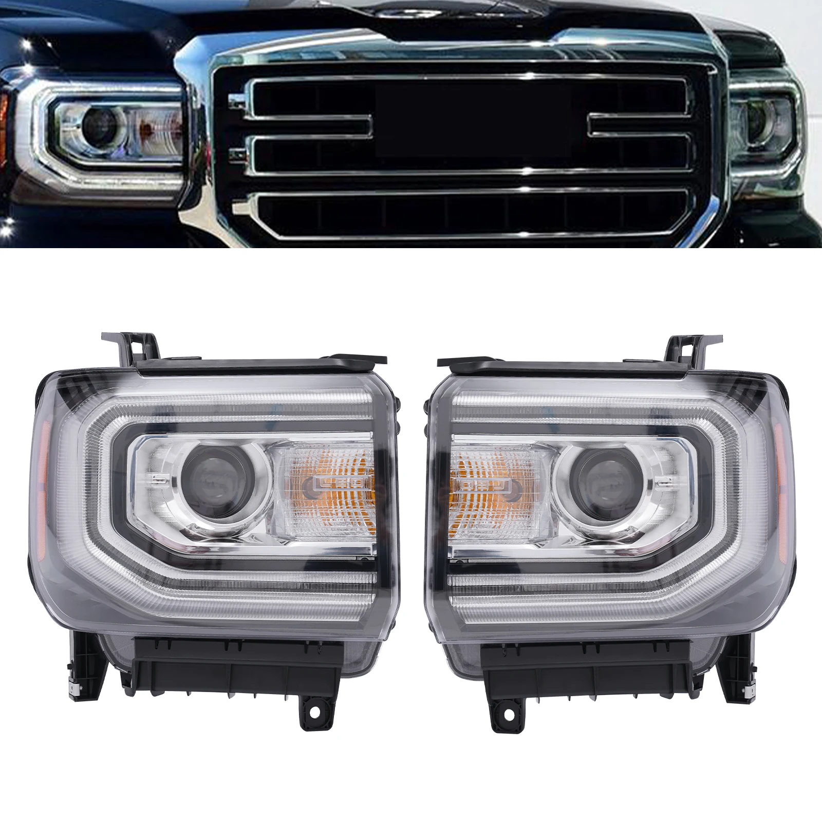 

[Left or Right] Front Headlight Assembly For 2016 2017 2018 GMC Sierra 1500 HID/Xenon LED Headlamp Driver Side/ Passenger Side