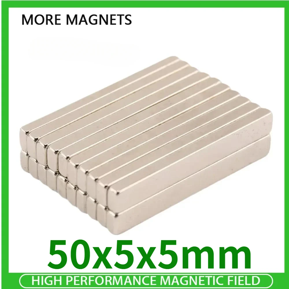 5/10/20/100pcs 50x5x5mm Block Super Strong N52 Neodymium Magnet NdFeB Powerful Permanent Magnetic Sheet Fridge Magnets Fishing