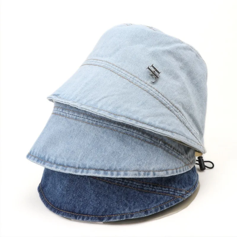 

Denim Solid Color Outdoor Sun Protection Fisherman Hat Spring Summer Wide Brim Shading Basin Cap Unisex Bucket Hat