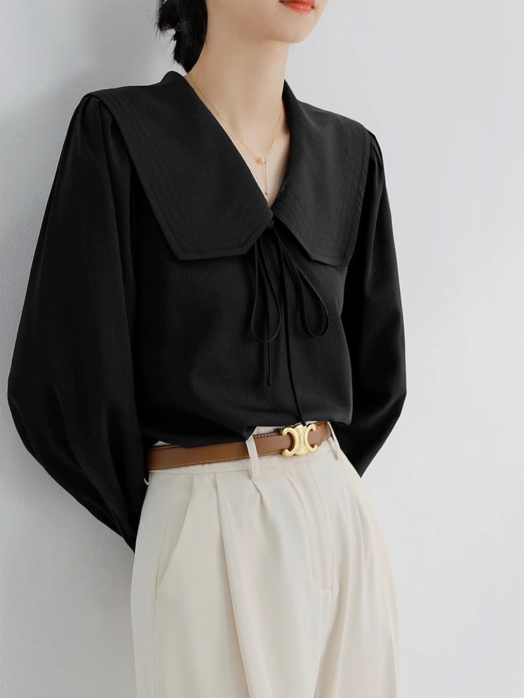 

Женская блузка Ele Bla Doll Collar свободного кроя в корейском стиле, модная, весенняя, с синими деталями, от ведущего бренда