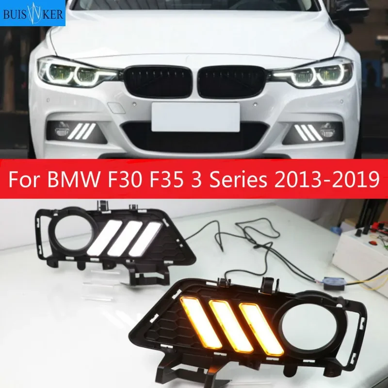 For BMW F30 F35 3 Series 2013-2019 Daytime running lights LED DRL Fog lamp driving lights with Yellow Turn Signal Function Relay