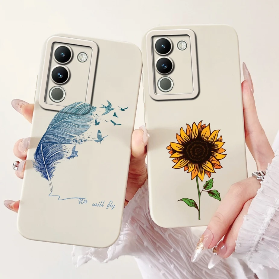 For Vivo Y200 5G Case V2307 Pretty Girls Sunflowers Painted Cover Soft Silicone Fundas For Vivo Y200e V2336 VivoY200 Phone Cases