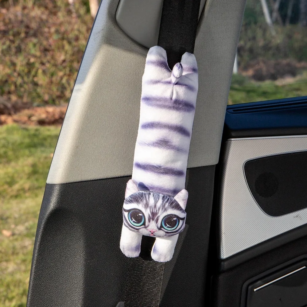 Cute Cartoon Pattern Car Pillow Auto Accessories Soft Seat Belt Cover Siberian Husky Cat Car Headrest